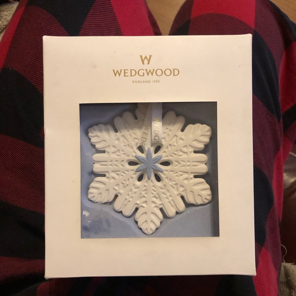Wedgwood White Snowflake Porcelain Ornament with Gold Ribbon